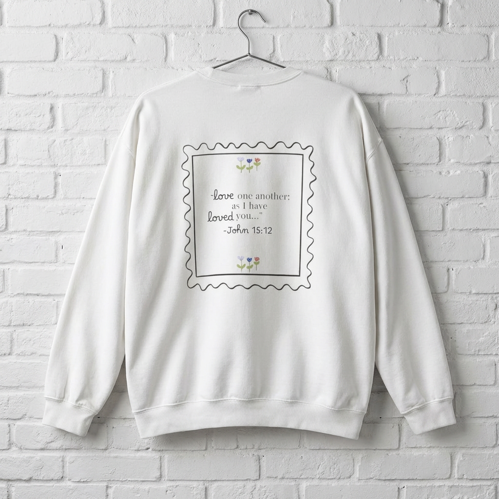 Crewneck Sweatshirt - "Love One Another" John 15:12 Floral Scripture Design