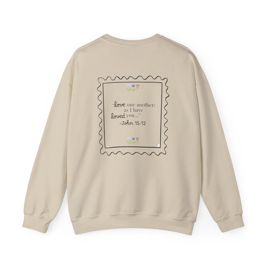 Crewneck Sweatshirt - "Love One Another" John 15:12 Floral Scripture Design
