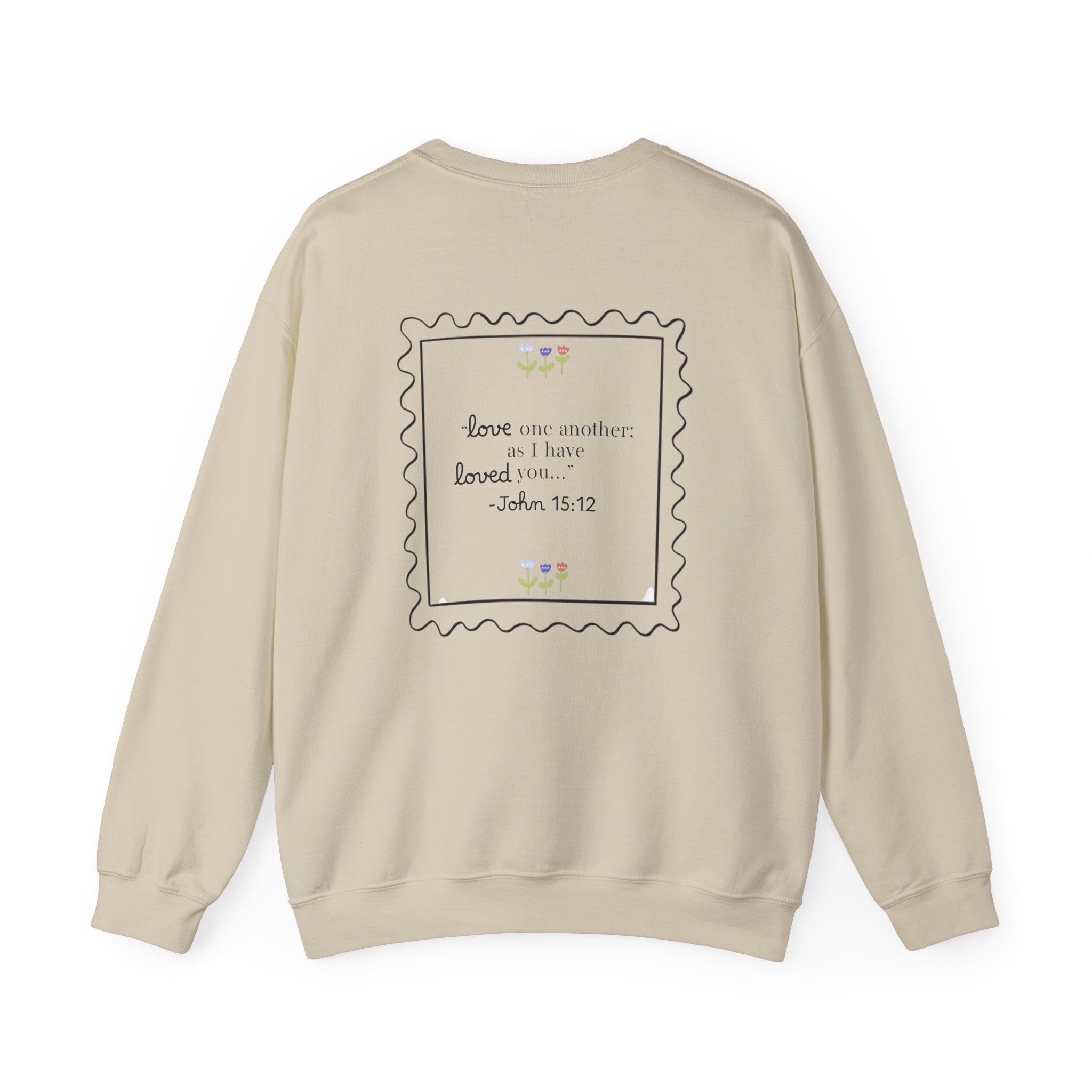 Crewneck Sweatshirt - "Love One Another" John 15:12 Floral Scripture Design